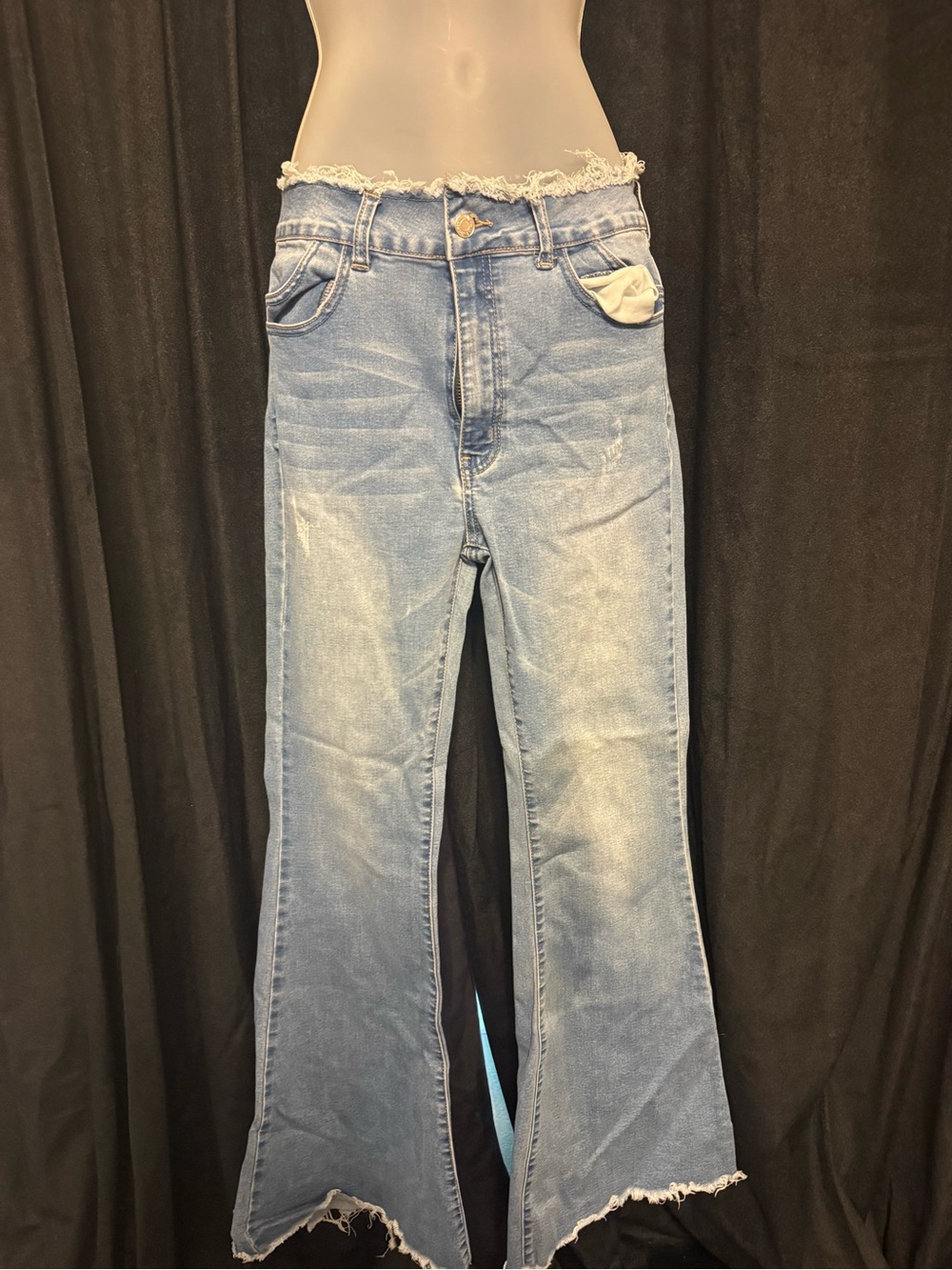 Light Blue Frayed Hem Wide-Leg Jeans for Women
